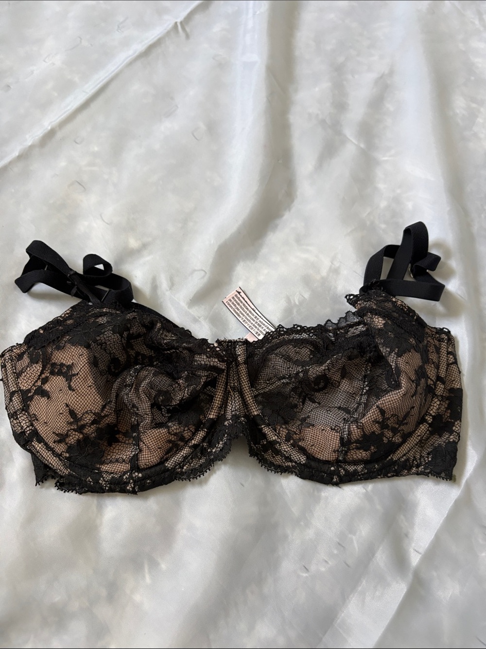Victoria's Secret Black Lace Balconette Bra with Nude Underlay